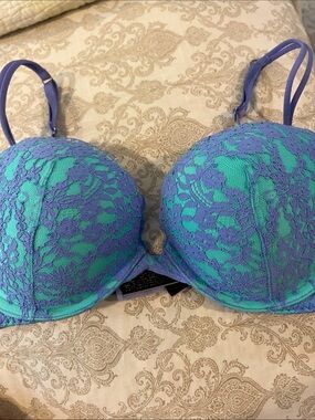 Victoria secret purple/mint green overlay push up bra 34c